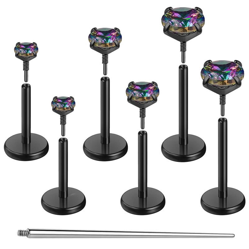 Gotumo 18G Flat Back Earrings Stud Nose Ring Titanium Internal Thread Tragus Labret Cartilage Lip Medusa Conch Body Piercing Jewelry Nose Stud Hypoallergenic for Women Men(Black S) - Image 1