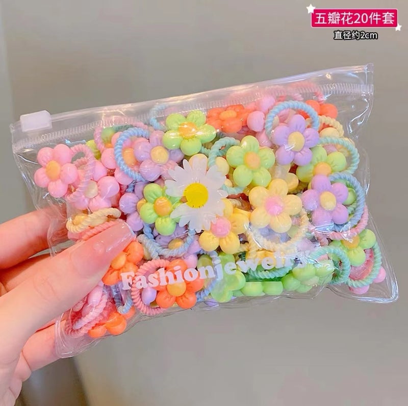 Loquat Childrens Hair Ties Non-damaging Good Elasticity Small Baby Headbands Cute Chirping Hair Rings Accessories Fat flower (10-piece chrysanthemum bag)