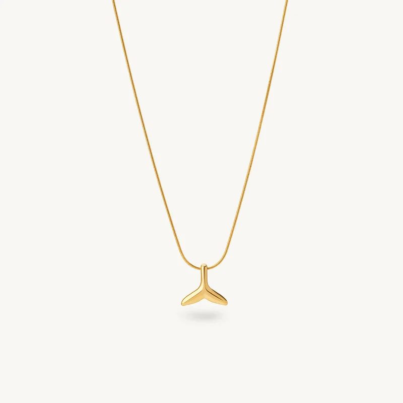 18K Gold Tone Plated Sea Whisper Tail Pendant Necklace For Women - Waterproof & Anti-Tarnish