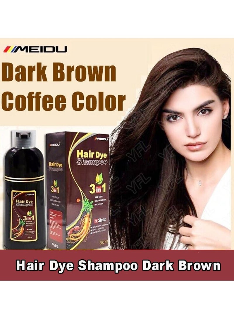 Meidu 3 In One Permanent Dark Brown Hair Dye Shampoo 500ml - Image 1