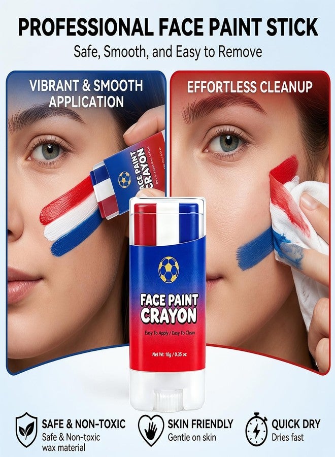 MinFei Red White and Blue Eye Black, Face Paint Stick, Patriotic France Netherlands Flag Face Body Paint for Soccer, Baseball, Softball and Football Fans, World Cup 2026, 4th of July Accessories - Image 4
