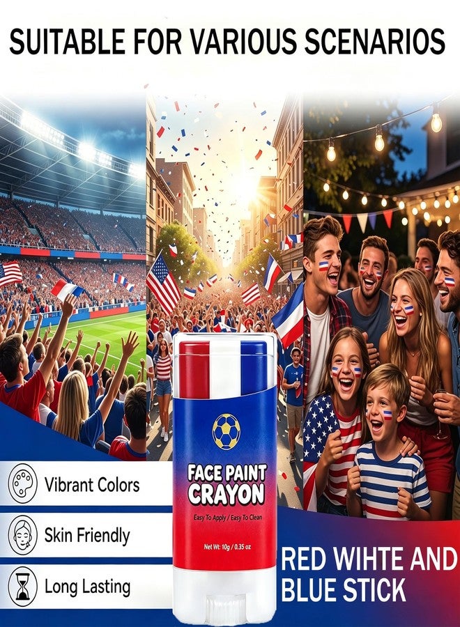 MinFei Red White and Blue Eye Black, Face Paint Stick, Patriotic France Netherlands Flag Face Body Paint for Soccer, Baseball, Softball and Football Fans, World Cup 2026, 4th of July Accessories - Image 3