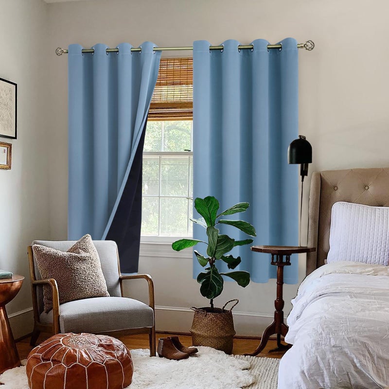 BGment بئسة معزولة حرارية بنسبة 100 ٪ الستائر اللفاتية لغرفة النوم مع بطانة سوداء طبقة مزدوجة غرفة كاملة غلق الضوضاء الستار جروميت (52 × 63 بوصة الدنيم الأزرق 2 لوحات) - Image 2