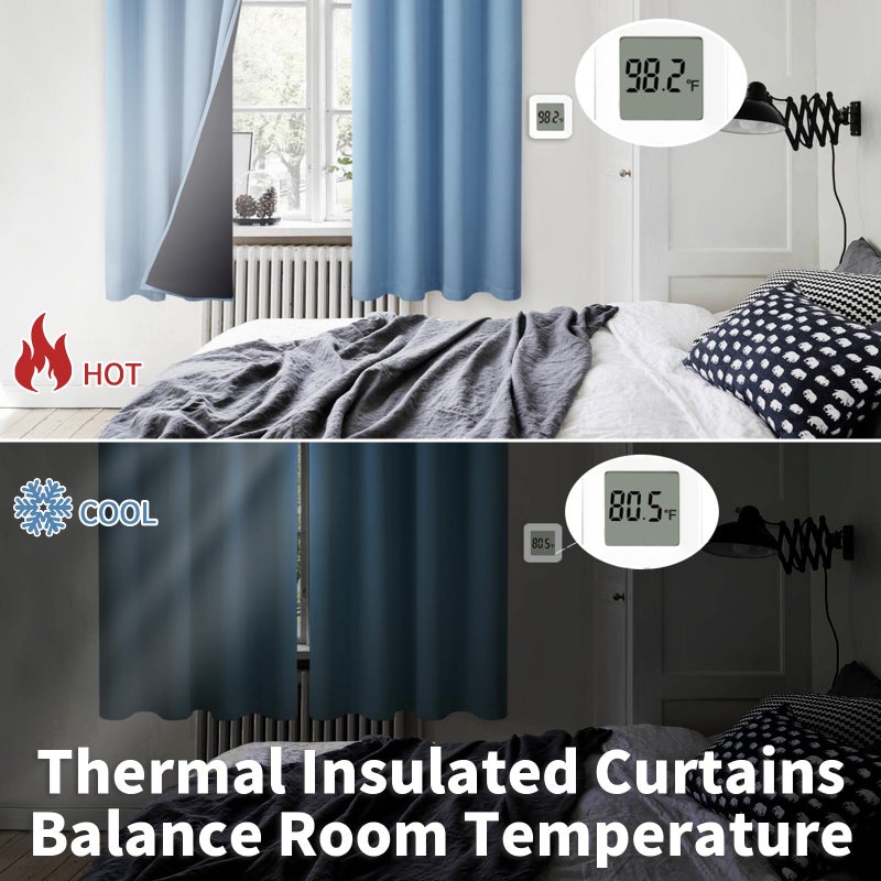 BGment بئسة معزولة حرارية بنسبة 100 ٪ الستائر اللفاتية لغرفة النوم مع بطانة سوداء طبقة مزدوجة غرفة كاملة غلق الضوضاء الستار جروميت (52 × 63 بوصة الدنيم الأزرق 2 لوحات) - Image 4