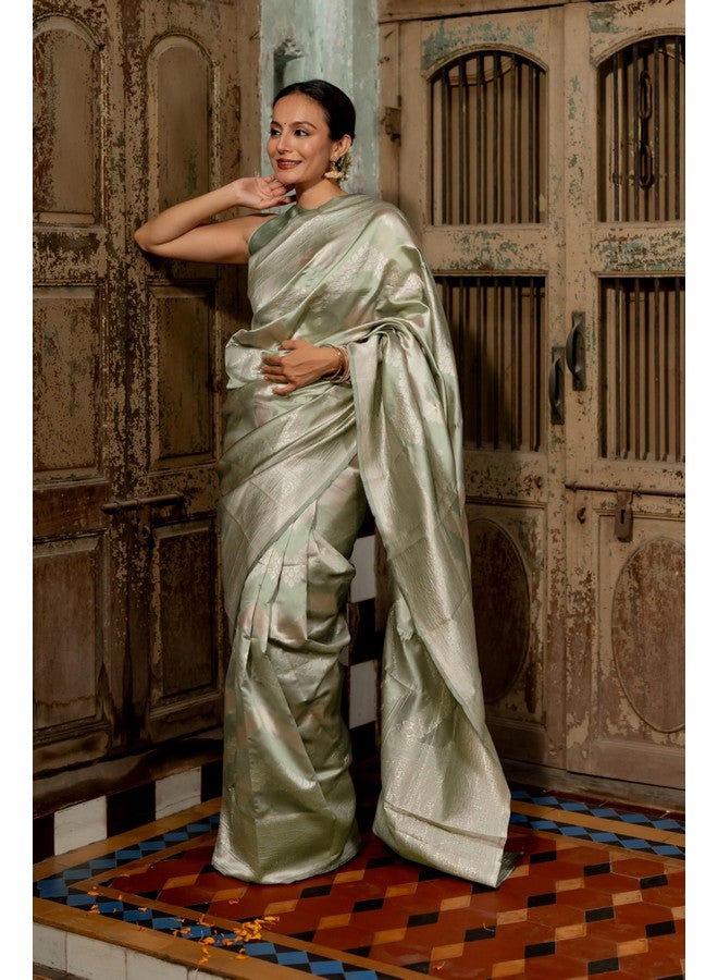 Subham Women's Silk Cotton Banarasi Soft Saree with Blouse Piece | Jacquard Design Kanjivaram Sarees (45917 - Light Olive Green, Golden) - Image 4