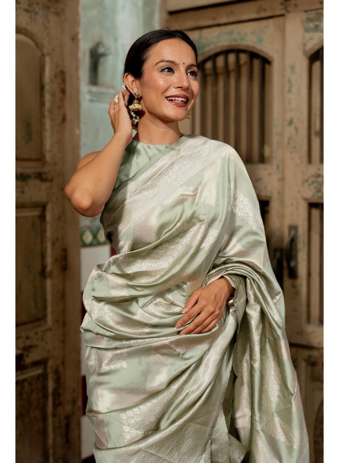 Subham Women's Silk Cotton Banarasi Soft Saree with Blouse Piece | Jacquard Design Kanjivaram Sarees (45917 - Light Olive Green, Golden) - Image 5