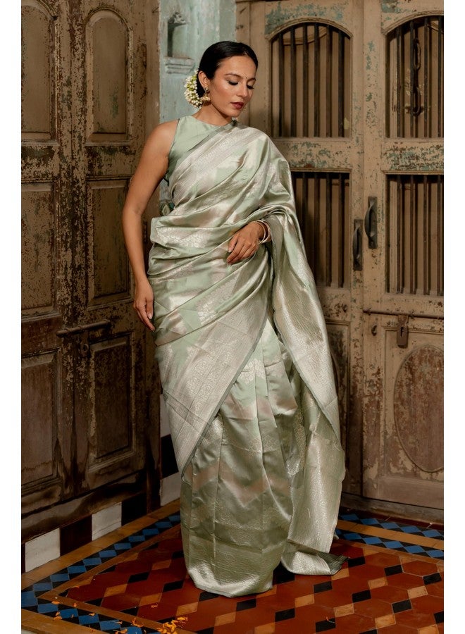 Subham Women's Silk Cotton Banarasi Soft Saree with Blouse Piece | Jacquard Design Kanjivaram Sarees (45917 - Light Olive Green, Golden) - Image 2