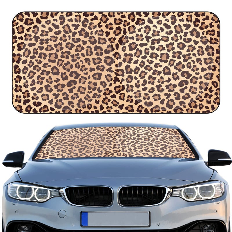 Woanger Windshield Sun Shade Foldable Car Front Window Covers for Car Accessories Sun Heat UV Rays Visor Protector Protection for Universal Cars SUV TruckNice Leopard - Image 2