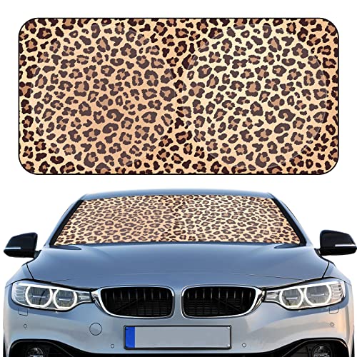 Woanger Windshield Sun Shade Foldable Car Front Window Covers for Car Accessories Sun Heat UV Rays Visor Protector Protection for Universal Cars SUV TruckNice Leopard - Image 1