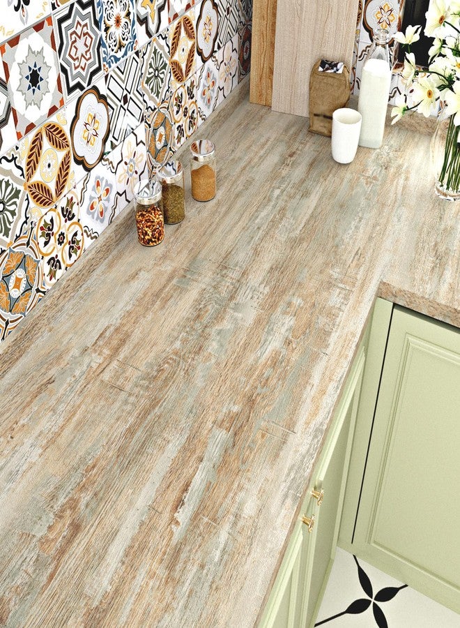 Wallercity Brown/Yellow Wood Contact Paper for Countertops Light Wood Peel and Stick Wallpaper for Cabinets and Drawers Kitchen Vintage Self Adhesive Removable Wallpapers for Table Top 15.8''x78.7'' - Image 2