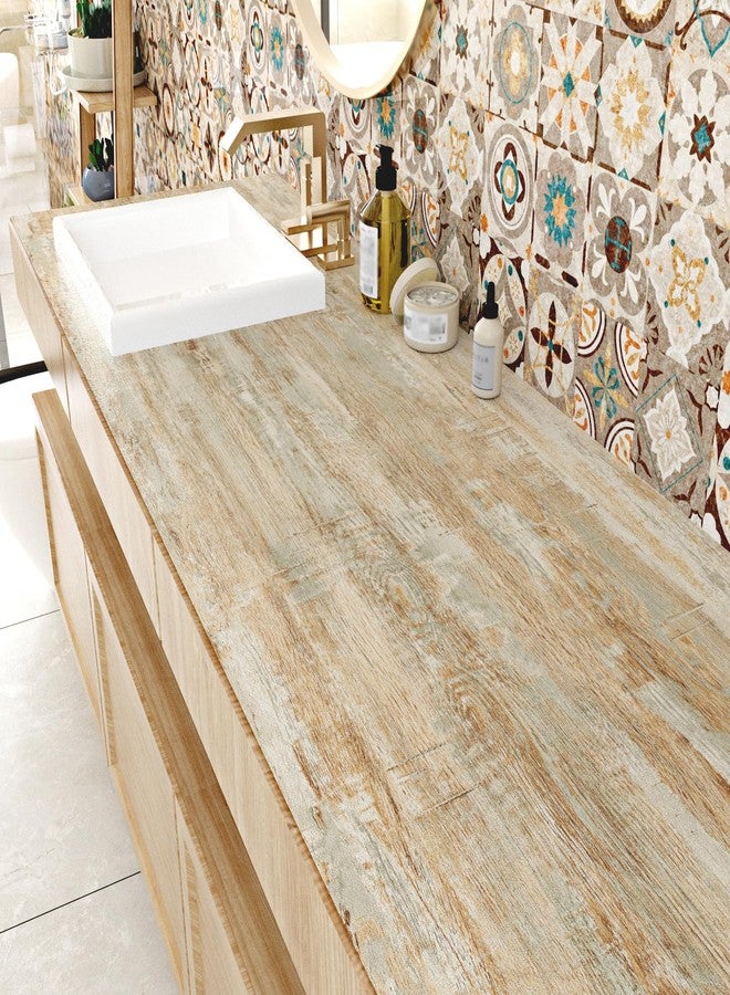 Wallercity Brown/Yellow Wood Contact Paper for Countertops Light Wood Peel and Stick Wallpaper for Cabinets and Drawers Kitchen Vintage Self Adhesive Removable Wallpapers for Table Top 15.8''x78.7'' - Image 5