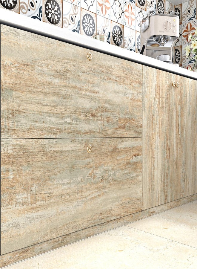 Wallercity Brown/Yellow Wood Contact Paper for Countertops Light Wood Peel and Stick Wallpaper for Cabinets and Drawers Kitchen Vintage Self Adhesive Removable Wallpapers for Table Top 15.8''x78.7'' - Image 4