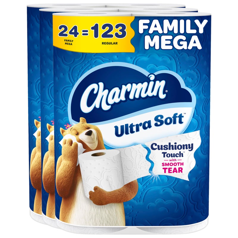 Charmin ورق تواليت تشارمين فائق النعومة بلمسة ناعمة، 24 لفة عائلية كبيرة = 123 لفة عادية - Image 1
