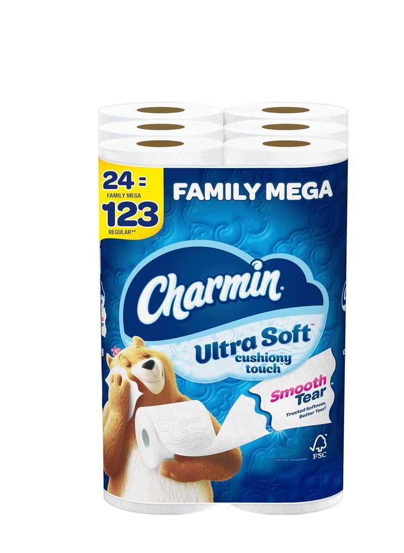 Charmin ورق تواليت تشارمين فائق النعومة بلمسة ناعمة، 24 لفة عائلية كبيرة = 123 لفة عادية  - Image 1