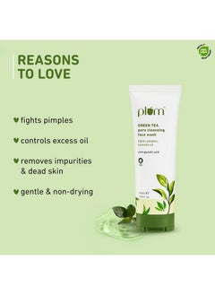 Plum Green Tea Pore Cleansing Face Wash For Oily Acneprone Skin With Glycolic Acid Controls Excess Oil Removes Dead Skin Cells Gentle & Nondrying Women & Men 100% Vegan 100 Ml  - Image 3