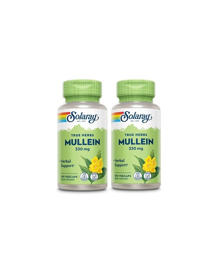 SOLARAY Mullein Leaf, Herbal Support for Healthy Respiratory and Bronchial Function 330mg, Vegan, 100 Servings, 100 VegCaps (Pack of 2) - Image 1
