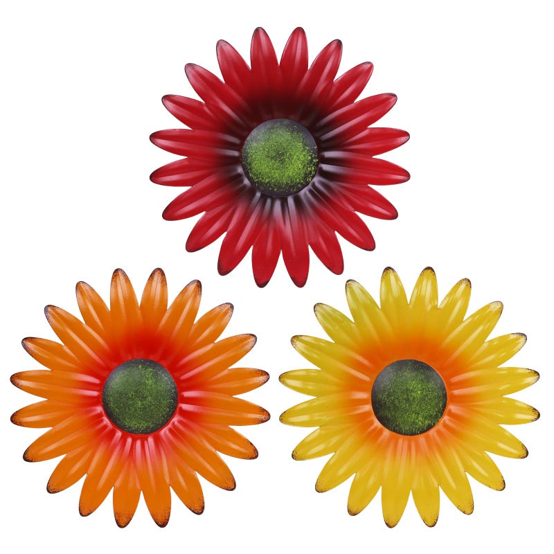 hogardeck Metal Flower Wall Decor - 3 Pcs 9" Outdoor Wall Art Backyard Decorations Hanging for Kitchen, Living Room, Bathroom, Garden - Image 1