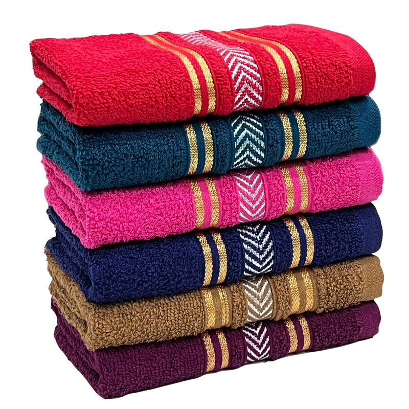 STAMIO Cotton 390 GSM Hand Towel Set of 6, 13 X 21 inches for Men, Women, Home Use, Gym, Wash Basin, Kitchen | Soft, Absorbent, Quick Dry, Small Size Towels, Travel Friendly | Multicolor (Multicolor) - Image 1