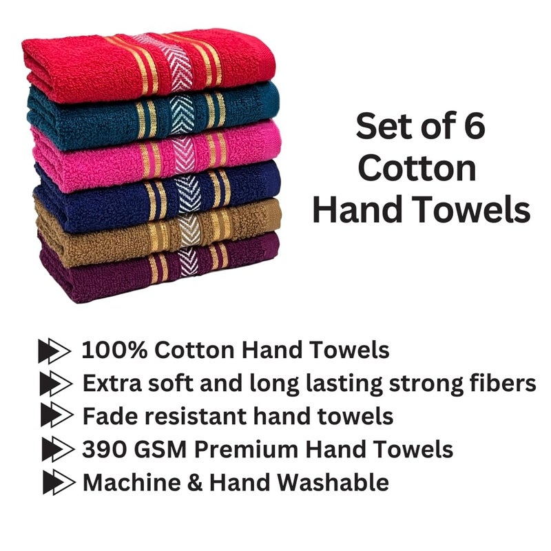 STAMIO Cotton 390 GSM Hand Towel Set of 6, 13 X 21 inches for Men, Women, Home Use, Gym, Wash Basin, Kitchen | Soft, Absorbent, Quick Dry, Small Size Towels, Travel Friendly | Multicolor (Multicolor) - Image 2