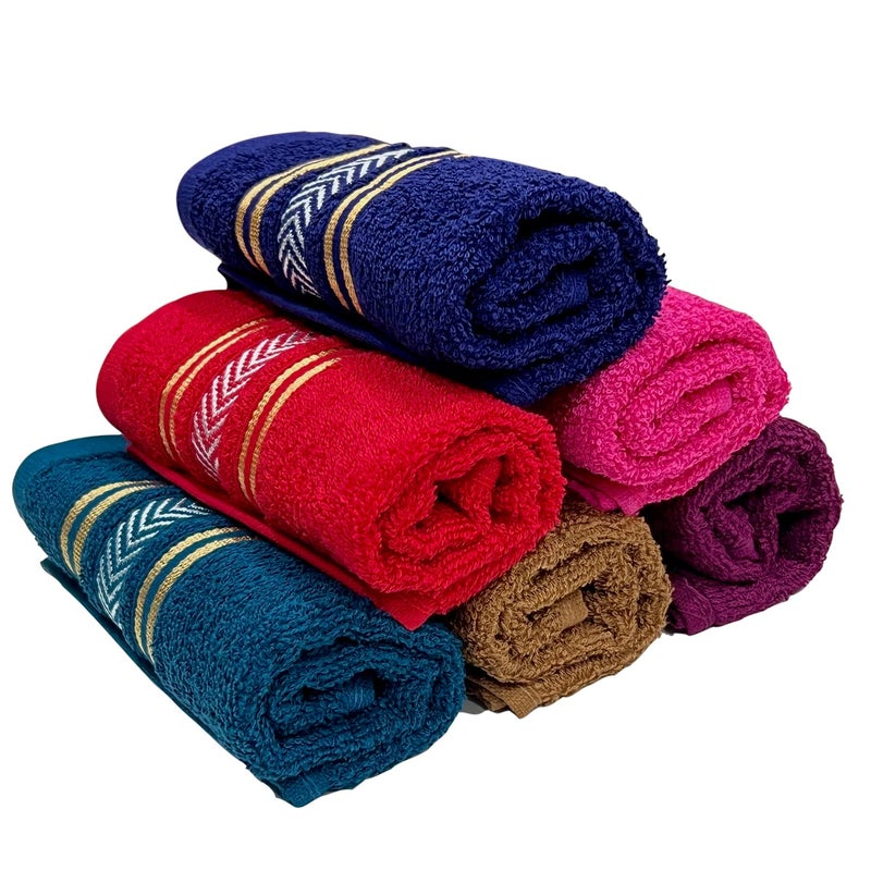 STAMIO Cotton 390 GSM Hand Towel Set of 6, 13 X 21 inches for Men, Women, Home Use, Gym, Wash Basin, Kitchen | Soft, Absorbent, Quick Dry, Small Size Towels, Travel Friendly | Multicolor (Multicolor) - Image 3