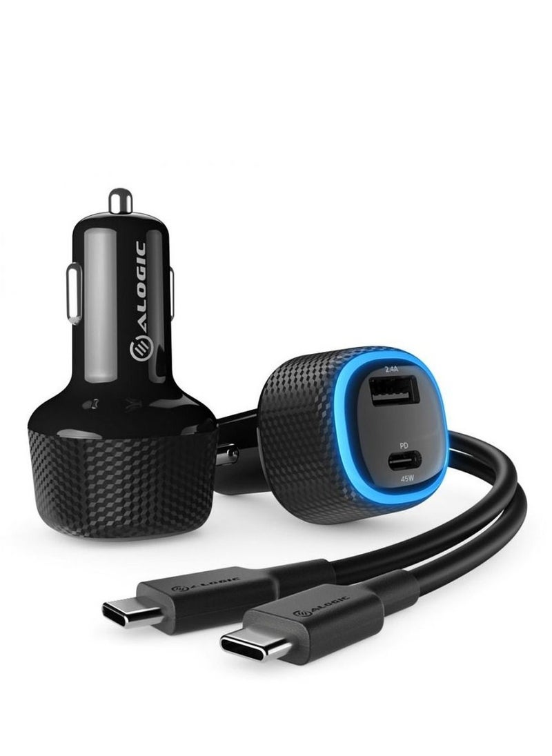 ألوجيك ألوجيك شاحن سيارة سريع ثنائي المنافذ USB-C أسود 45 وات  - Image 1