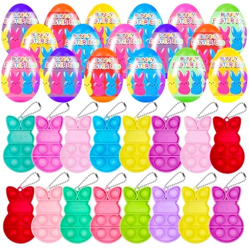 Cherislpy 24 PCS Prefilled Easter Eggs with Bunny Pop Bubble Fidget Keychains Toy Inside for Kids Boys Girls Easter Basket Stuffers Party Favors Easter Egg Fillers Hunt - Image 1