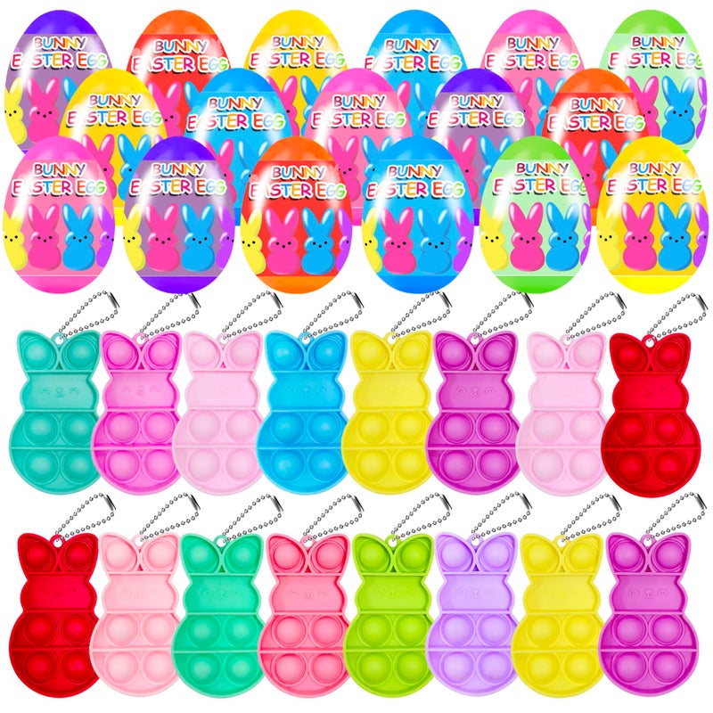 Cherislpy 24 PCS Prefilled Easter Eggs with Bunny Pop Bubble Fidget Keychains Toy Inside for Kids Boys Girls Easter Basket Stuffers Party Favors Easter Egg Fillers Hunt - Image 3