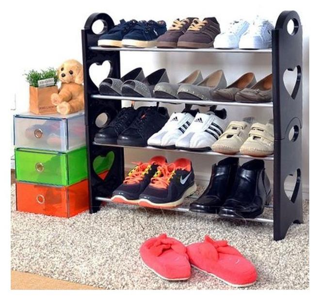 سبيس شوب رف أحذية قابل للتكديس من 4 طبقات باللون الأسود - Image 1