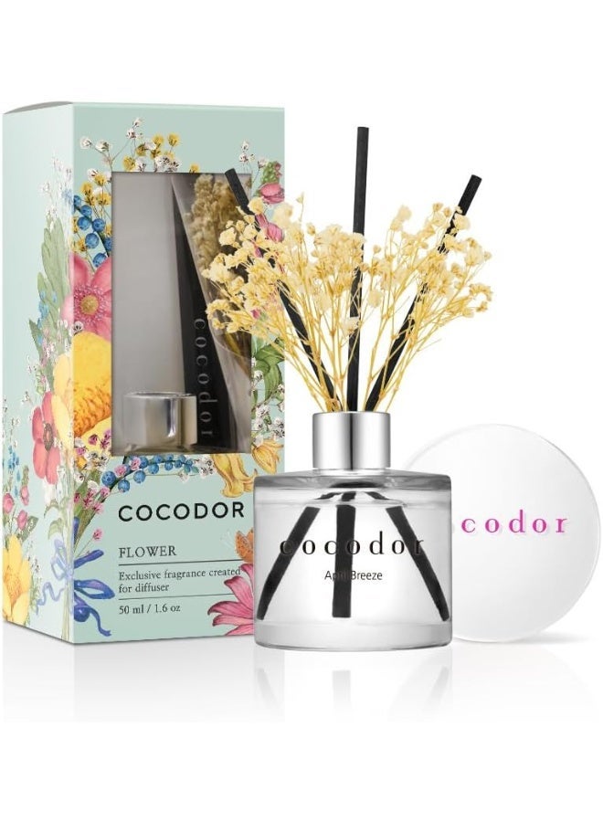 كوكودور ناشر الروائح بالعيدان مع زهرة صغيرة من Cocod'or / نسيم أبريل / 1.6 أونصة (50 مل) / عبوة واحدة / ديكور عطري للسيارات والمكاتب الصغيرة والغرف والمنازل / مجموعة هدية مع عيدان وزيت معطر - Image 1