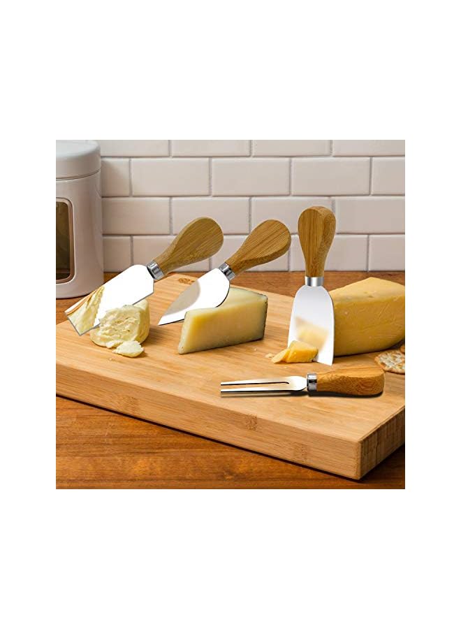 PROMASS Steel Stainless Cheese Slicer Knives with Bamboo Wood Handle - Set of 4 Pieces - Image 4