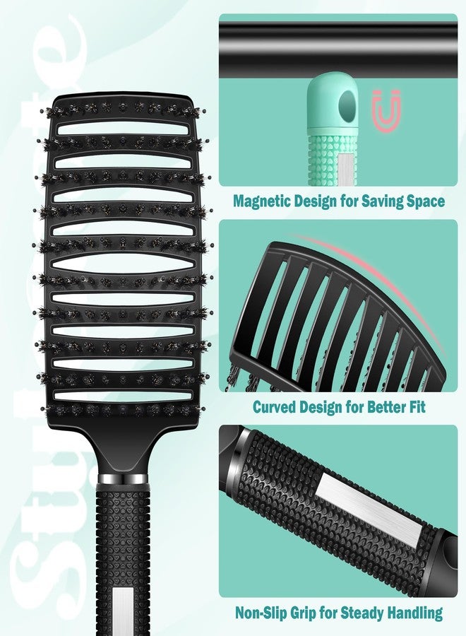 STYLEMATE Curved Detangler Brush for Women Kid Men, 2 Pack Boar Bristle Vented Hair Brush Set with Clips for Fine Thick Hair Smoothing, Detangling, Faster Blow Drying - Image 5