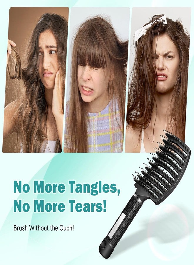 STYLEMATE Curved Detangler Brush for Women Kid Men, 2 Pack Boar Bristle Vented Hair Brush Set with Clips for Fine Thick Hair Smoothing, Detangling, Faster Blow Drying - Image 2