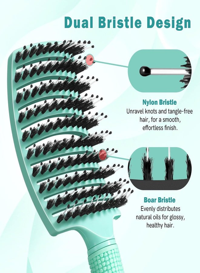 STYLEMATE Curved Detangler Brush for Women Kid Men, 2 Pack Boar Bristle Vented Hair Brush Set with Clips for Fine Thick Hair Smoothing, Detangling, Faster Blow Drying - Image 4