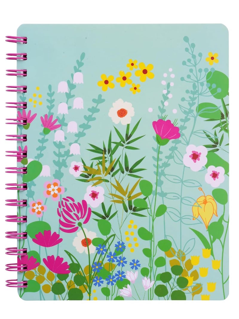 Doodle دفتر ملاحظات حلزوني مقوى مع علامة مرجعية و100+ ملصق | B5 | 160 صفحة مسطرة غير مؤرخة | ورق خالي من الحمض 80 جرام | يفتح بشكل مسطح للكتابة بشكل مريح (زهور ملونة) - Image 1