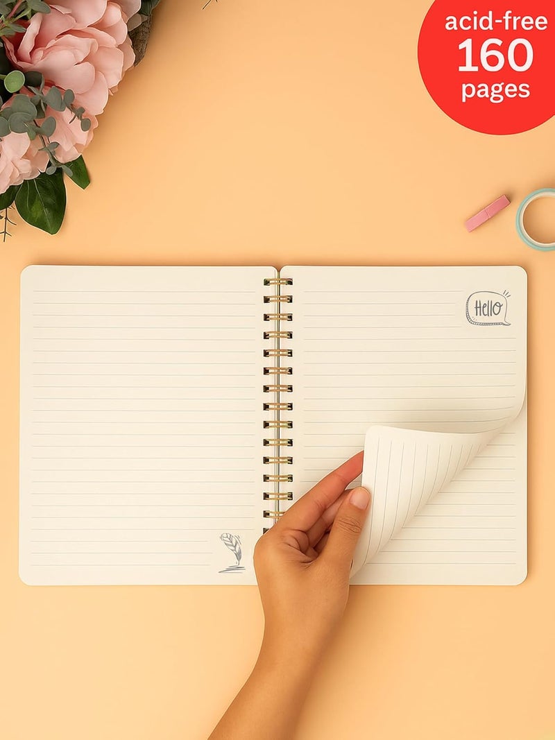 Doodle دفتر ملاحظات حلزوني مقوى مع علامة مرجعية و100+ ملصق | B5 | 160 صفحة مسطرة غير مؤرخة | ورق خالي من الحمض 80 جرام | يفتح بشكل مسطح للكتابة بشكل مريح (زهور ملونة) - Image 3