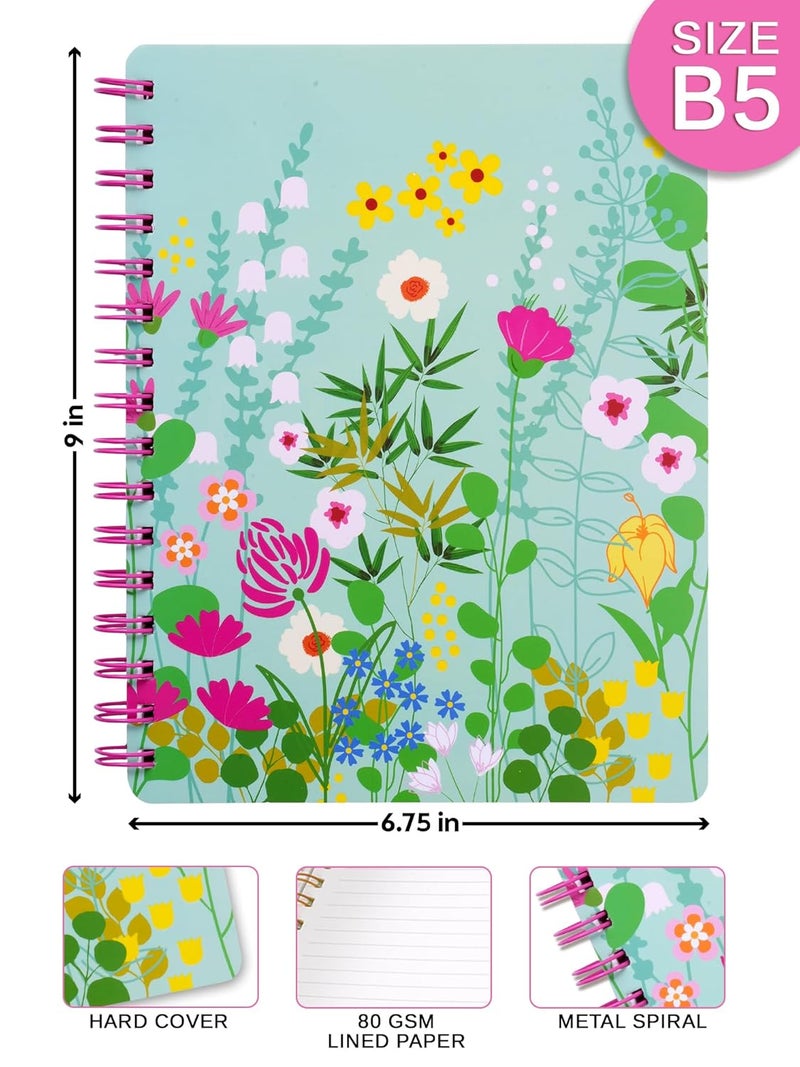 Doodle دفتر ملاحظات حلزوني مقوى مع علامة مرجعية و100+ ملصق | B5 | 160 صفحة مسطرة غير مؤرخة | ورق خالي من الحمض 80 جرام | يفتح بشكل مسطح للكتابة بشكل مريح (زهور ملونة) - Image 4