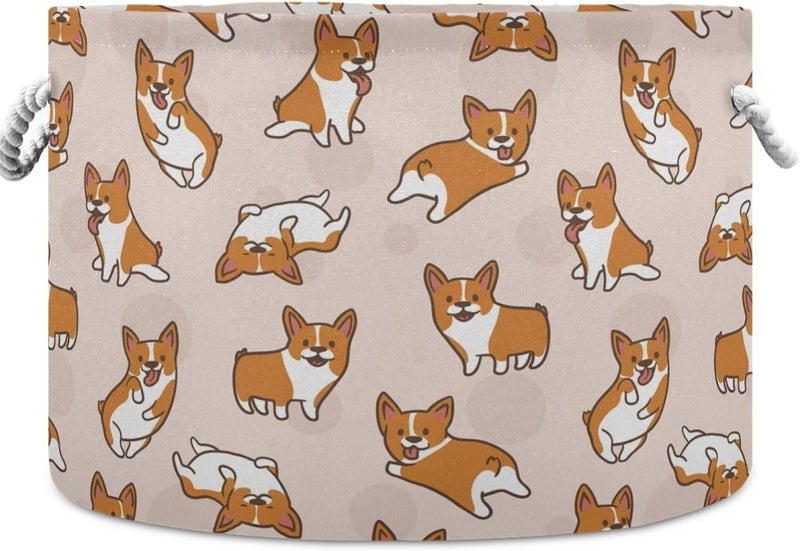 visesunny Storage Basket Corgi Dog Cartoon Animal Nursery Hamper Canvas Fabric Toy Storage Organizer Bin Waterproof Storage Box Laundry Basket for Kid RoomsPlayroomShelvesToy BasketGift Basket - Image 1