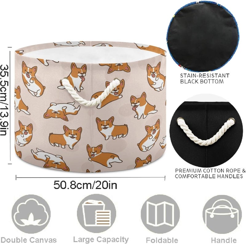 visesunny Storage Basket Corgi Dog Cartoon Animal Nursery Hamper Canvas Fabric Toy Storage Organizer Bin Waterproof Storage Box Laundry Basket for Kid RoomsPlayroomShelvesToy BasketGift Basket - Image 2