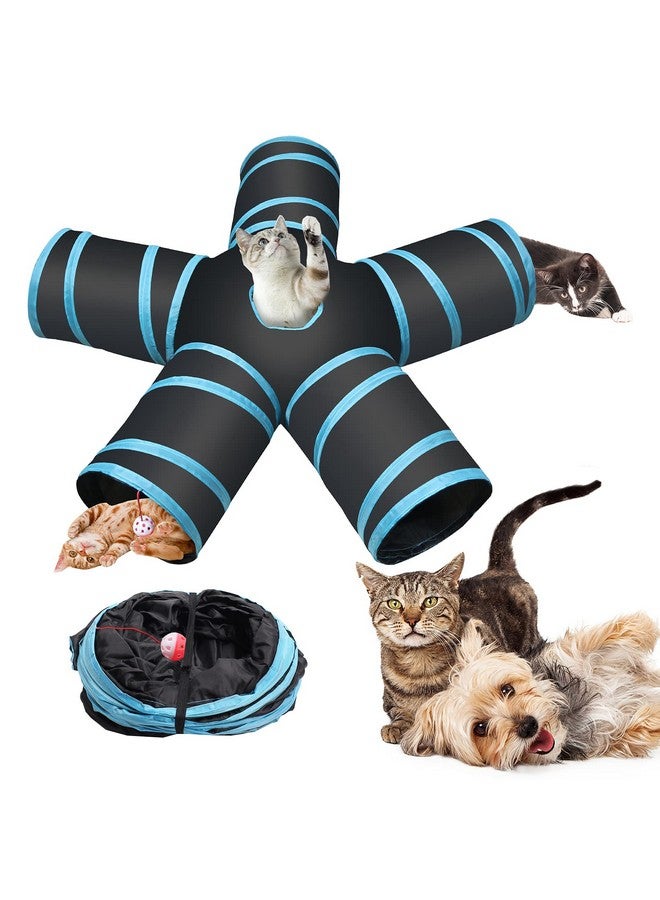 Futurekart Cat Tunnel Kitten Dog Rabbits Cat Interactive Toy Play Toy Foldable Pet Cat Toy with Ball Tunnel (5 Way, Dark Blue) - Image 1