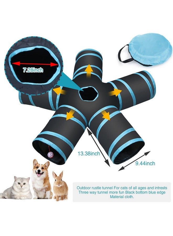 Futurekart Cat Tunnel Kitten Dog Rabbits Cat Interactive Toy Play Toy Foldable Pet Cat Toy with Ball Tunnel (5 Way, Dark Blue) - Image 4