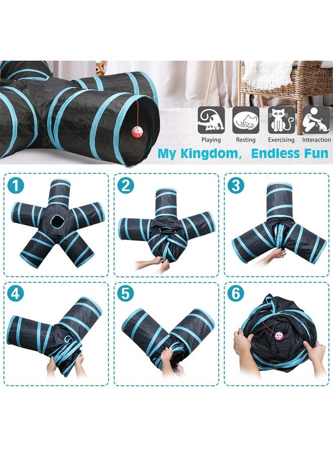 Futurekart Cat Tunnel Kitten Dog Rabbits Cat Interactive Toy Play Toy Foldable Pet Cat Toy with Ball Tunnel (5 Way, Dark Blue) - Image 5