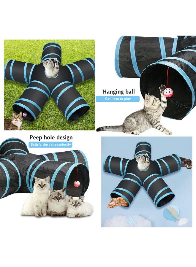 Futurekart Cat Tunnel Kitten Dog Rabbits Cat Interactive Toy Play Toy Foldable Pet Cat Toy with Ball Tunnel (5 Way, Dark Blue) - Image 3