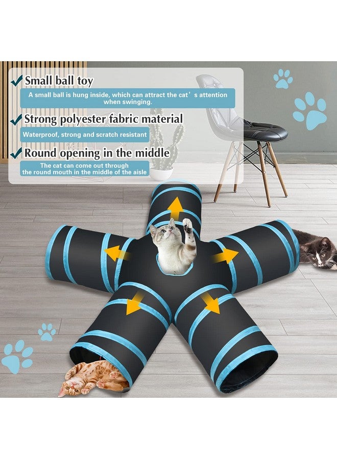 Futurekart Cat Tunnel Kitten Dog Rabbits Cat Interactive Toy Play Toy Foldable Pet Cat Toy with Ball Tunnel (5 Way, Dark Blue) - Image 2