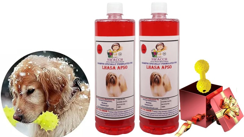 swacch Lhasa Apso Dog Shampoo + Dumbbell Toy I Durable Rubber Dog Toy for Chewing I Playing,Teeth Cleaning & Training Toy I Combo Pack I 1 Litre Pack of 2 Jasmine - Image 1
