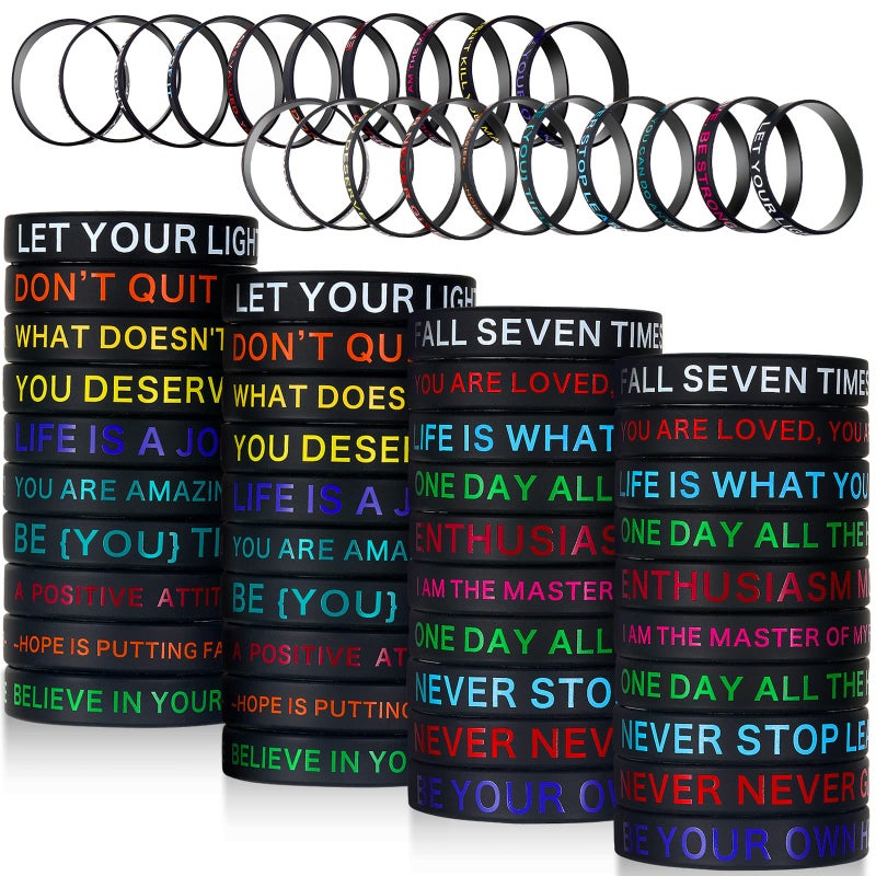 Sumind 60 Pieces Inspirational Rubber Bracelet Motivational Quote Silicone Bracelets 20 Styles Black Stretch Wristbands for Men Women Teens (Dark Colors) - Image 1