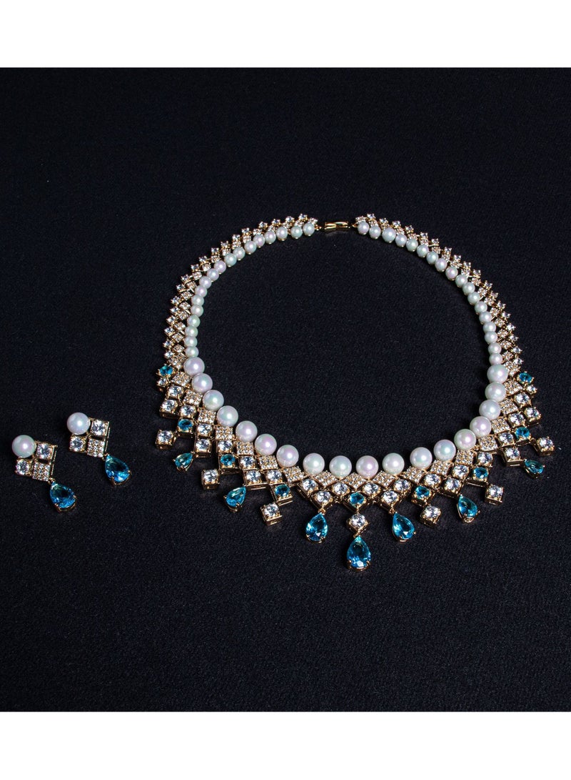 Mark Fairwhale New Blue Water Drop Zircon Vintage Necklace Earrings  - Image 2