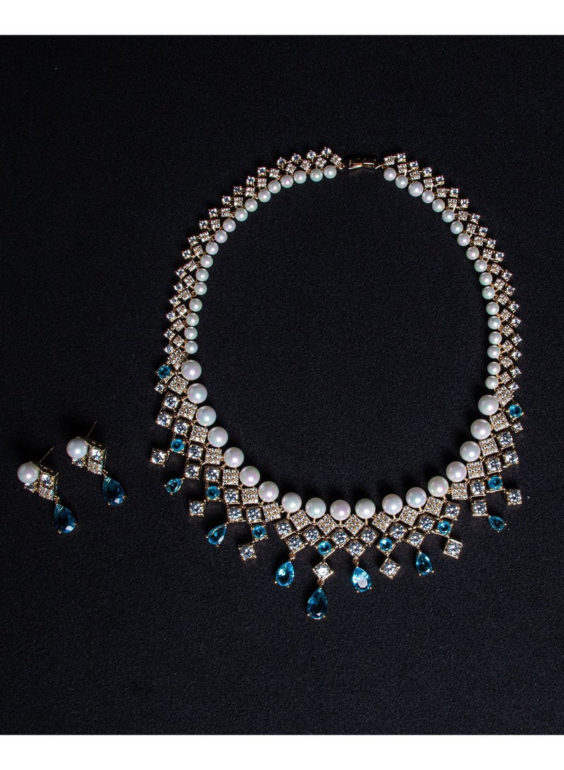 Mark Fairwhale New Blue Water Drop Zircon Vintage Necklace Earrings  - Image 3