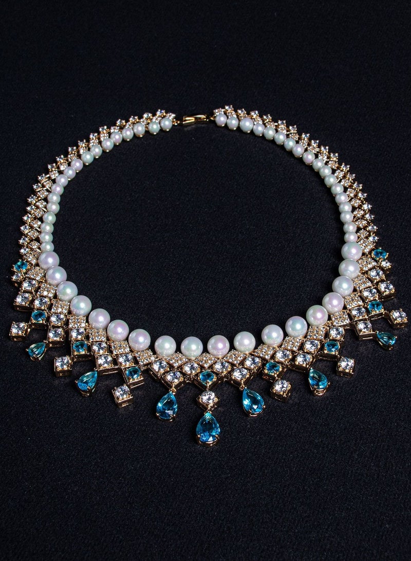 Mark Fairwhale New Blue Water Drop Zircon Vintage Necklace Earrings  - Image 4