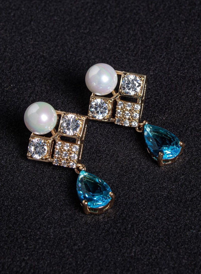 Mark Fairwhale New Blue Water Drop Zircon Vintage Necklace Earrings  - Image 5
