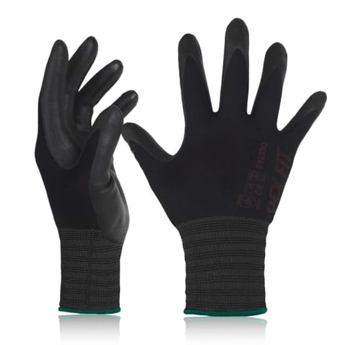 DEX FIT Nitrile Work Gloves FN330, 3 Pairs, 3D-Comfort Stretchy Fit, Firm Grip, Thin & Lightweight, Touch-Screen Compatible, Durable, Breathable & Cool, Machine Washable; Black M (8) - Image 1